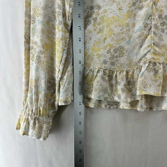 Lucky Brand Top Womens Size S Floral Ruffled V-Neck Balloon Sleeve Viscose Beige - Picture 11 of 11